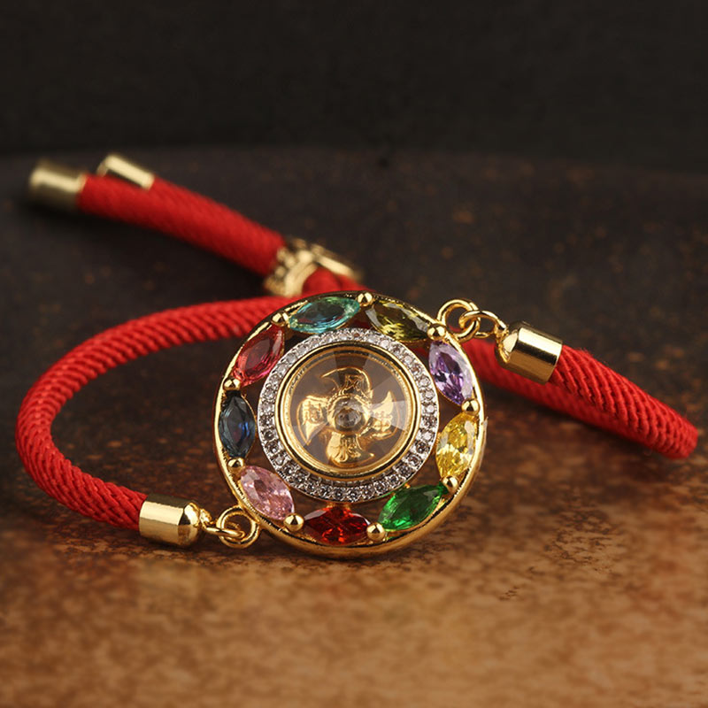 Wear FengShui Colorful Zircon Copper Wealth Luck Rotation Bracelet Necklace Pendant