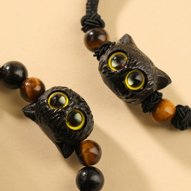 Wear FengShui Cute Ebony Wood Cat Head Pattern Peace Bracelet