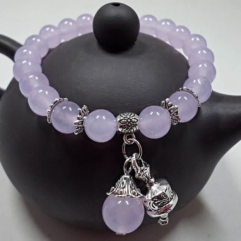Wear FengShui Vintage Crystal Chalcedony Stone Energy Beaded Bell Charm Bracelet