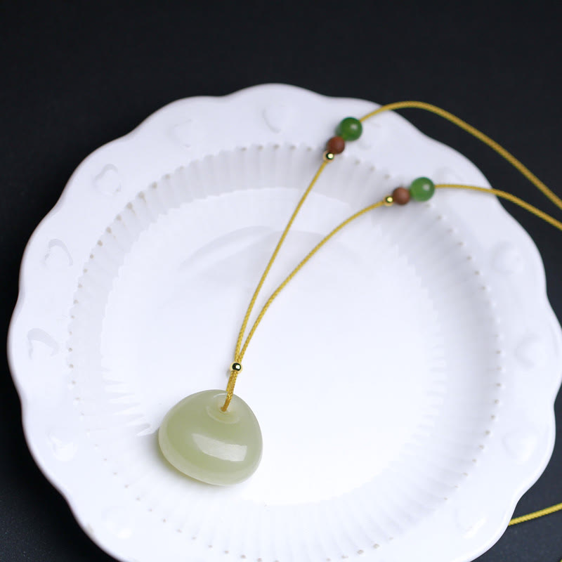 Wear FengShui Natural Hetian Jade Small Bag Pattern Prosperity String Necklace Pendant