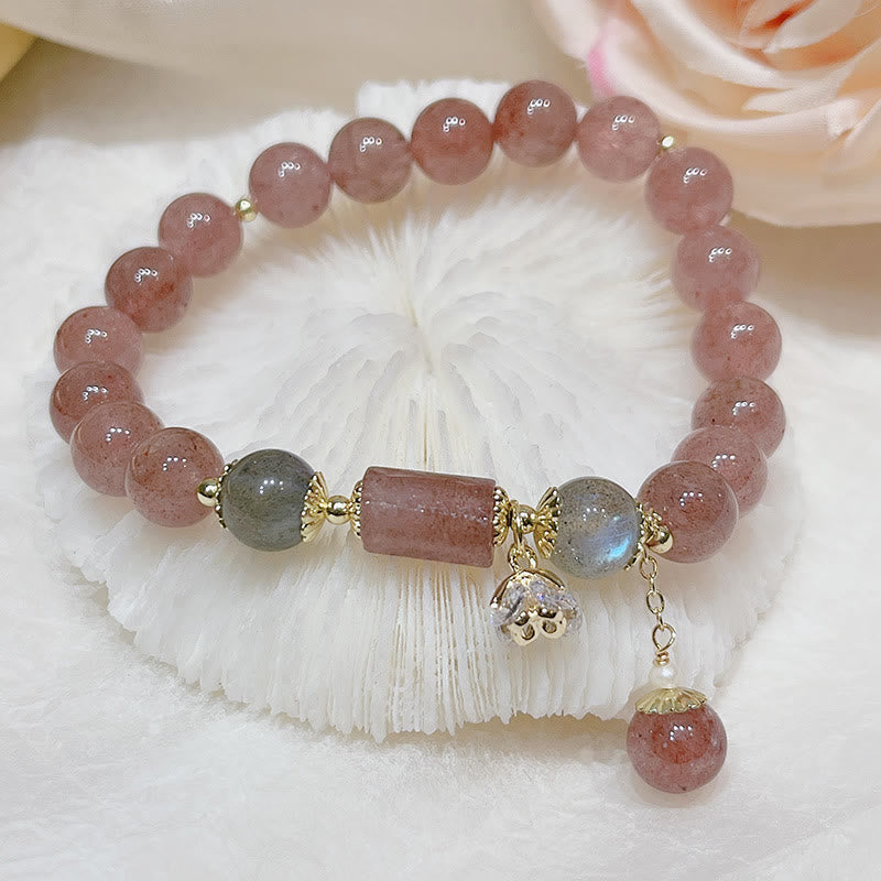 Wear FengShui Natural Strawberry Quartz Moonstone Love Bracelet