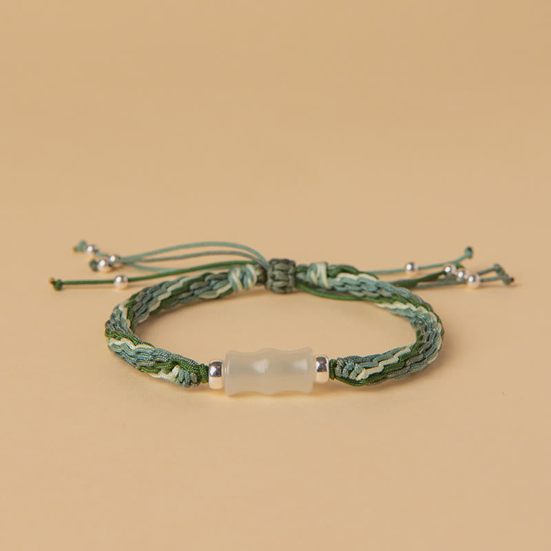 Wear FengShui White Jade Bamboo Reincarnation Knot Wealth Luck Strength String Bracelet