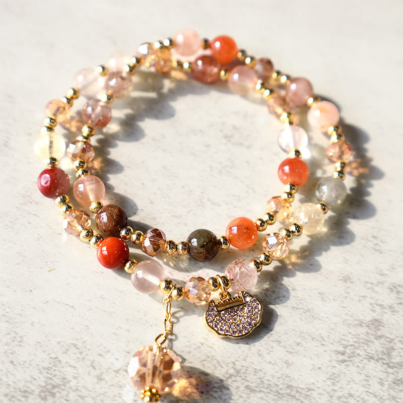 Wear FengShui Colorful Rutilated Quartz Double Wrap Spiritual Growth Bead Bracelet