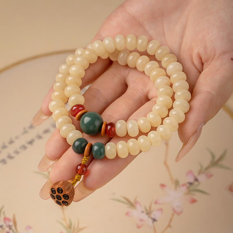 Wear FengShui Bodhi Seed Lotus Pod Charm Peace Double Wrap Bracelet