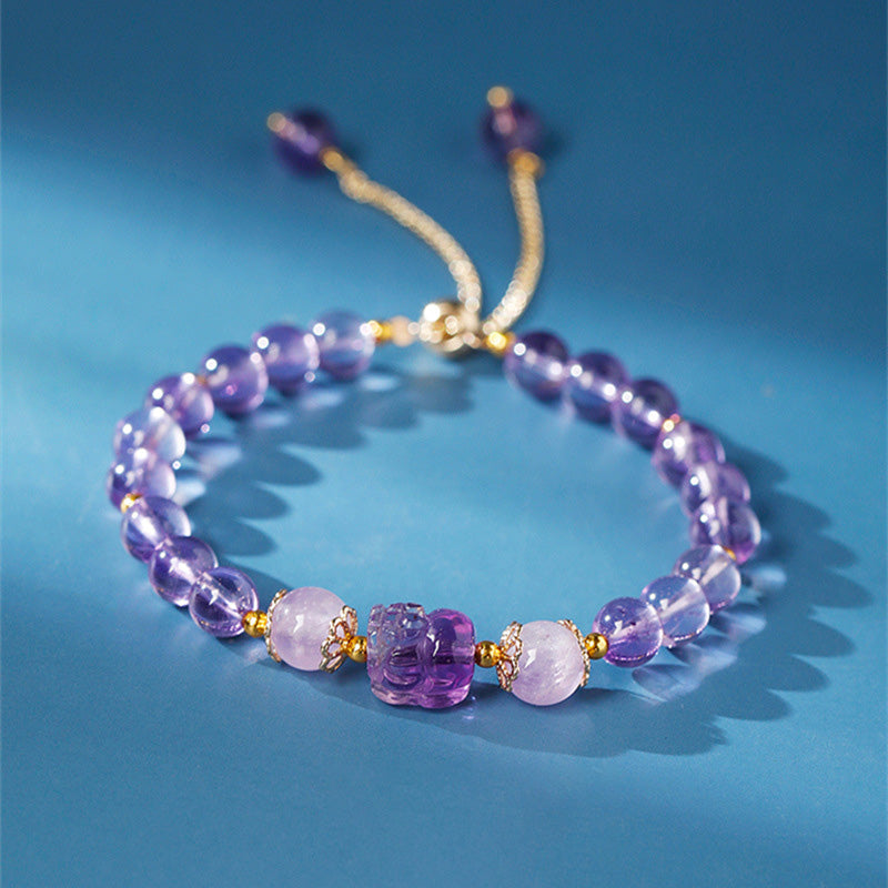 Wear FengShui Aquamarine Strawberry Quartz Amethyst Moonstone PiXiu Healing Bracelet