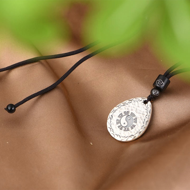 Wear FengShui Vintage 999 Sterling Silver Yin Yang Bagua Water Drop Design Balance Harmony Necklace Pendant
