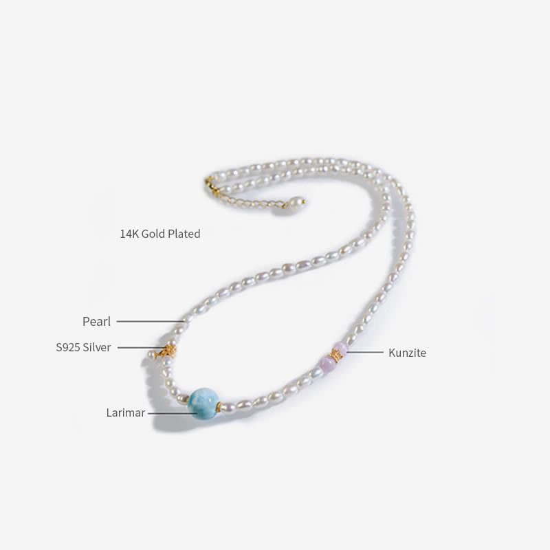 Wear FengShui 925 Sterling Silver Natural Pearl Larimar Sincerity Necklace Pendant