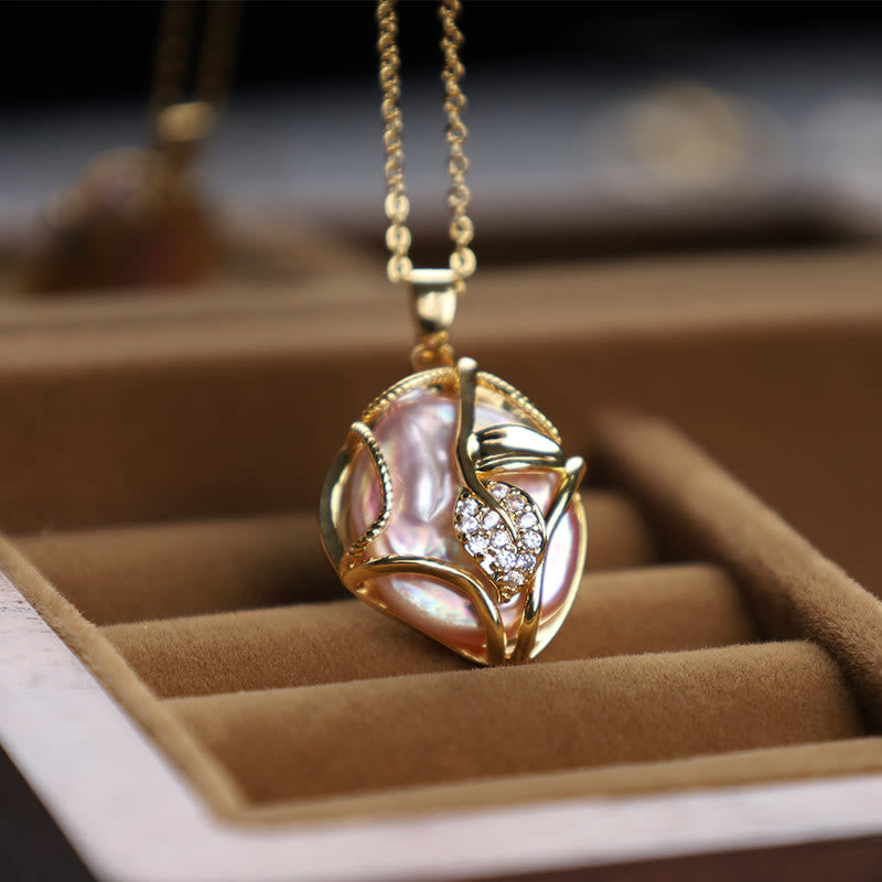 Wear FengShui 18K Gold Plated Copper Natural Baroque Pearl Flower Sincerity Necklace Pendant