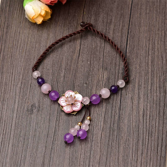 Wear FengShui Natural Amethyst Rose Quartz Crystal Charm Lucky Healing Anklet