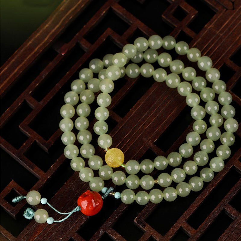 Wear FengShui Jade Red Agate Amber Laughing Buddha Prosperity Bracelet