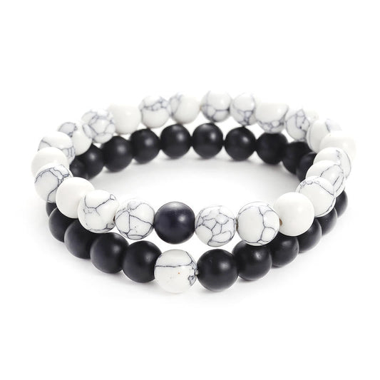 Wear FengShui 2pcs Natural Frosted Stone White Turquoise Bead Couple Bracelet