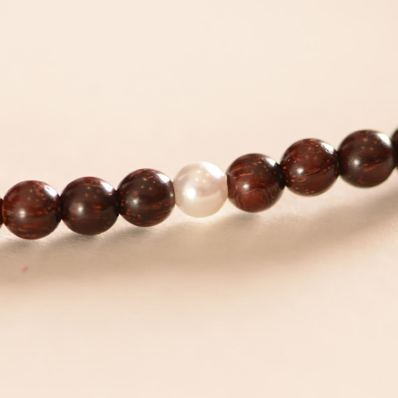 Wear FengShui 925 Sterling Silver Indian Small Leaf Red Sandalwood Fu Character Protection Triple Wrap Bracelet