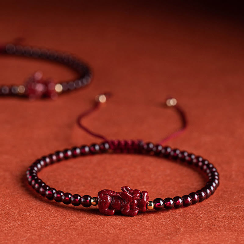 Wear FengShui Garnet Cinnabar PiXiu Blessing Calm String Bracelet