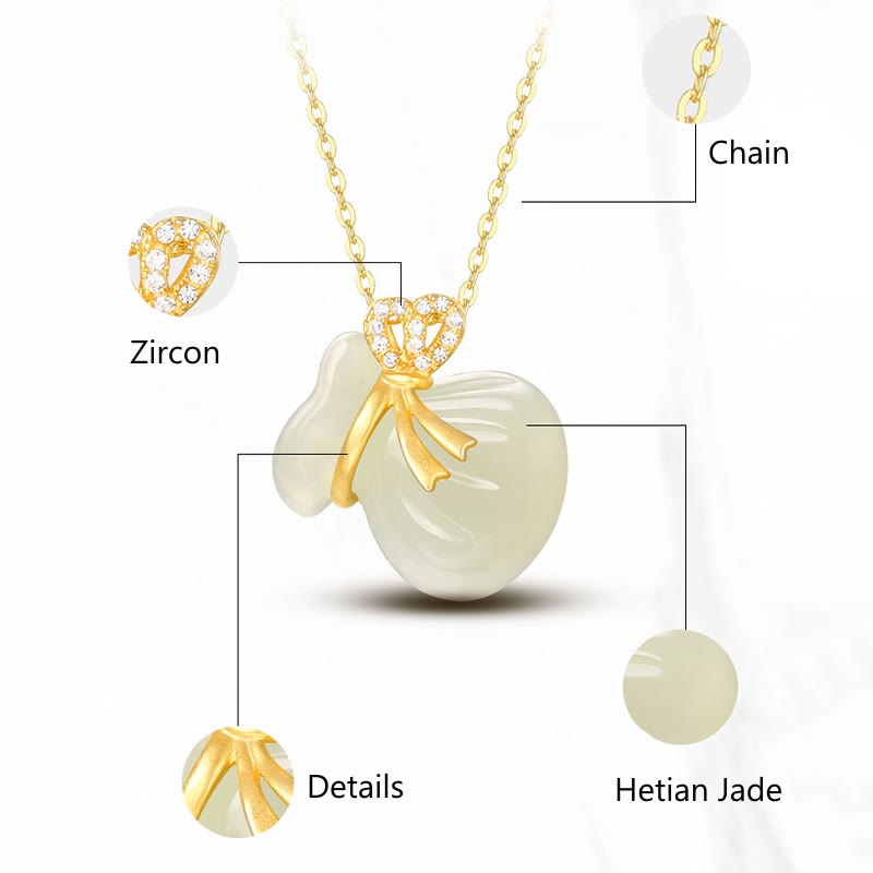 Wear FengShui Natural Hetian White Jade Luck Money Bag Necklace Pendant