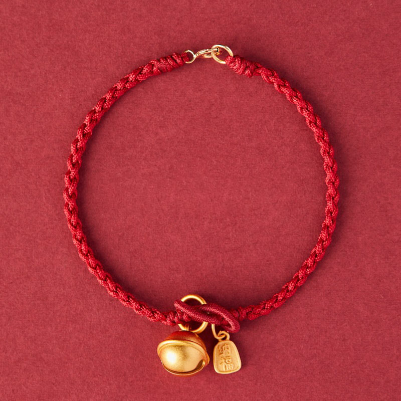 Wear FengShui Handmade Fu Character Charm Luck Happiness Bell Red Rope Bracelet