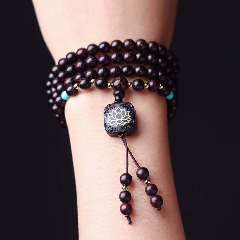 Wear FengShui 108 Mala Beads Tibetan Small Leaf Red Sandalwood Lotus Balance Bracelet