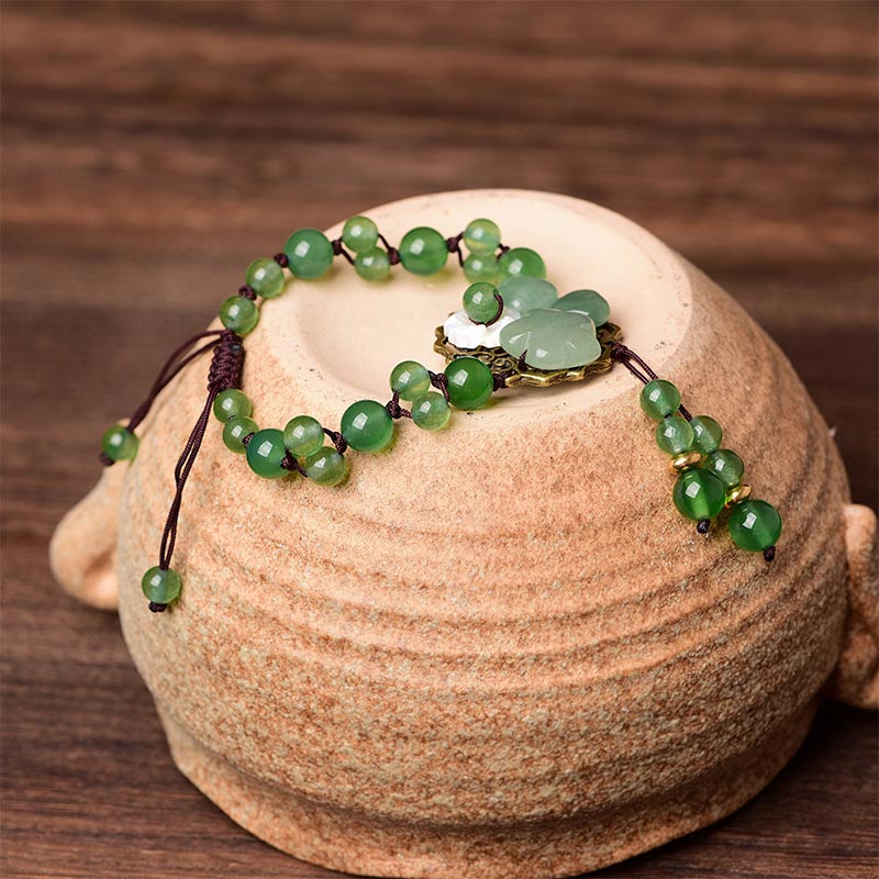 Wear FengShui Natural Green Jade Luck Dangling Flower Bracelet