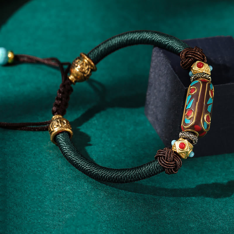 Wear FengShui Handmade Tibetan Turquoise Om Mani Padme Hum Strength Braided Bracelet