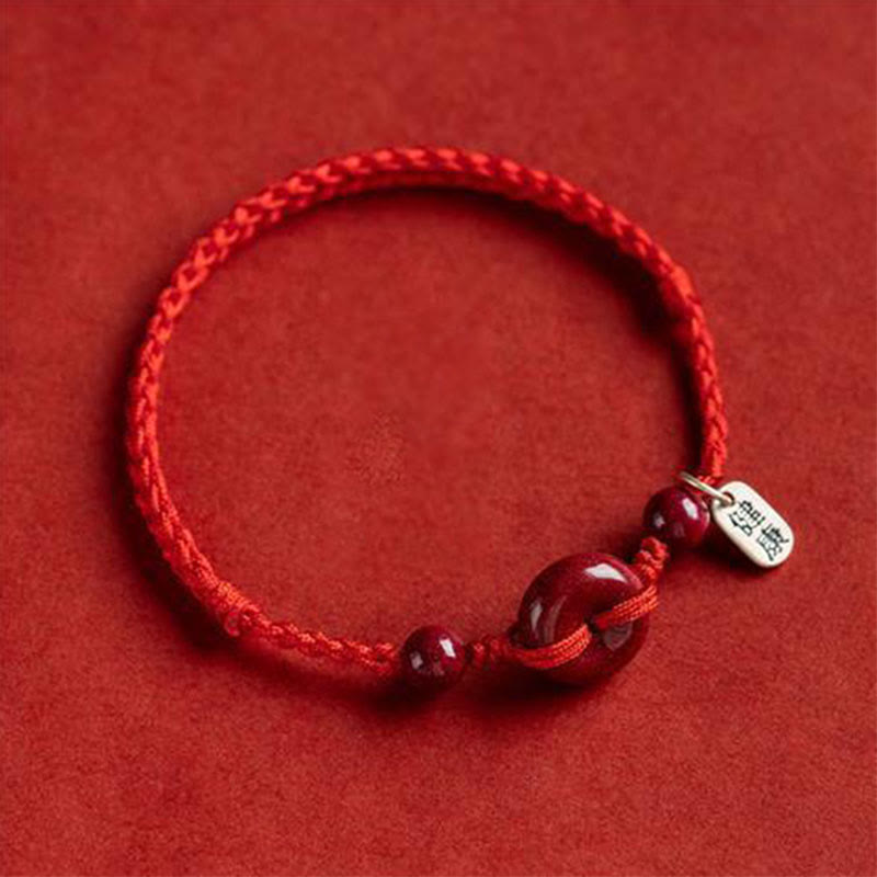 Wear FengShui Handmade Cinnabar Peace Buckle Safe and Healthy Charm Blessing String Bracelet Anklet