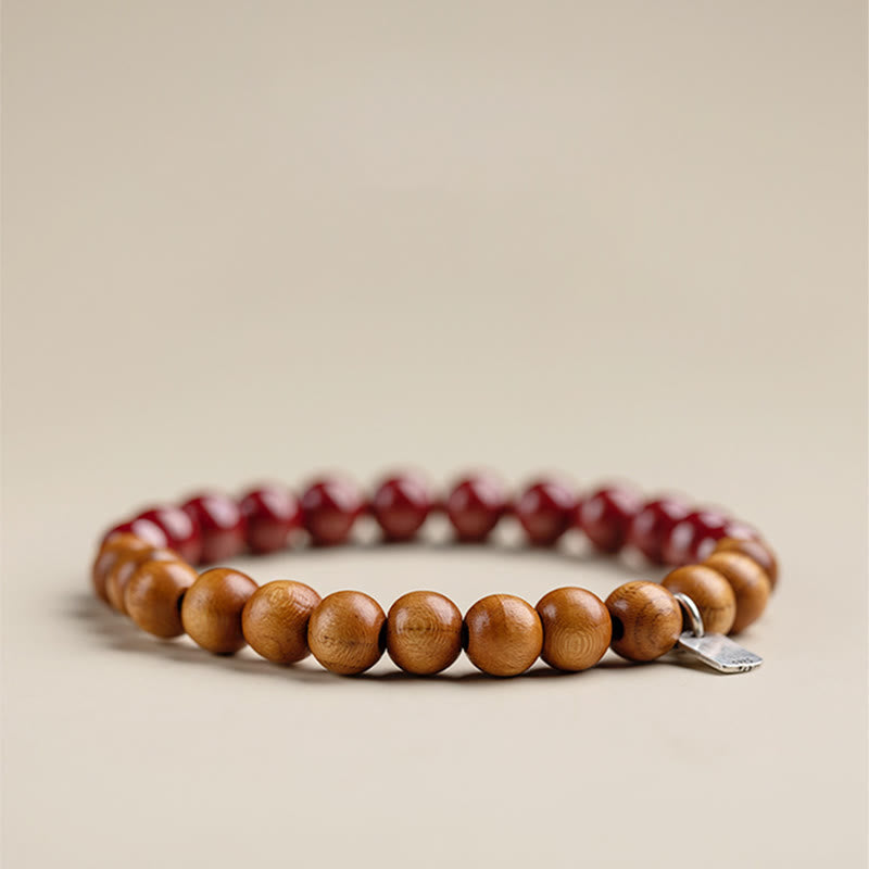 Wear FengShui 925 Sterling Silver Peach Wood Cinnabar Ward Off Evil Spirits Bracelet