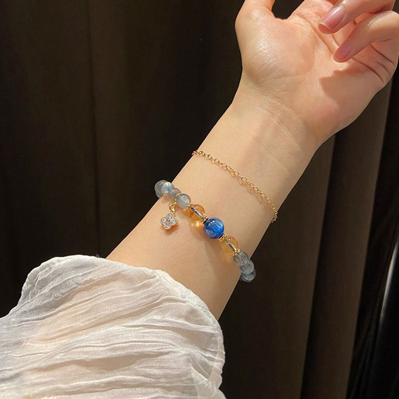 Wear FengShui Natural Moonstone Flower Chram Healing Beads Bracelet