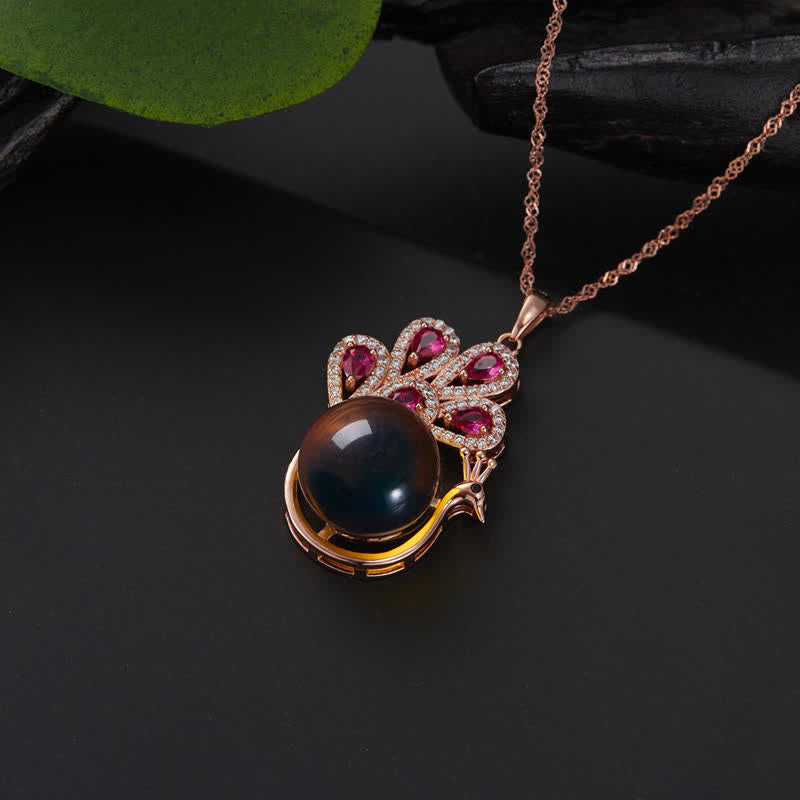 Wear FengShui Peacock Amber Fortune Love Necklace Pendant Ring