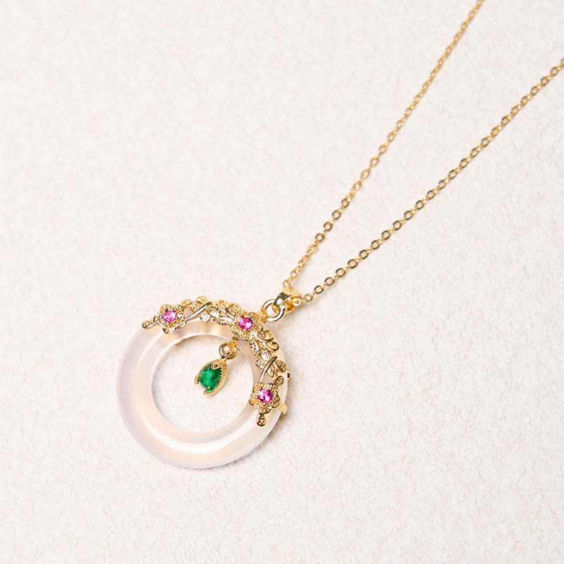 Wear FengShui Green Chalcedony Peace Buckle Design Strength Necklace Pendant