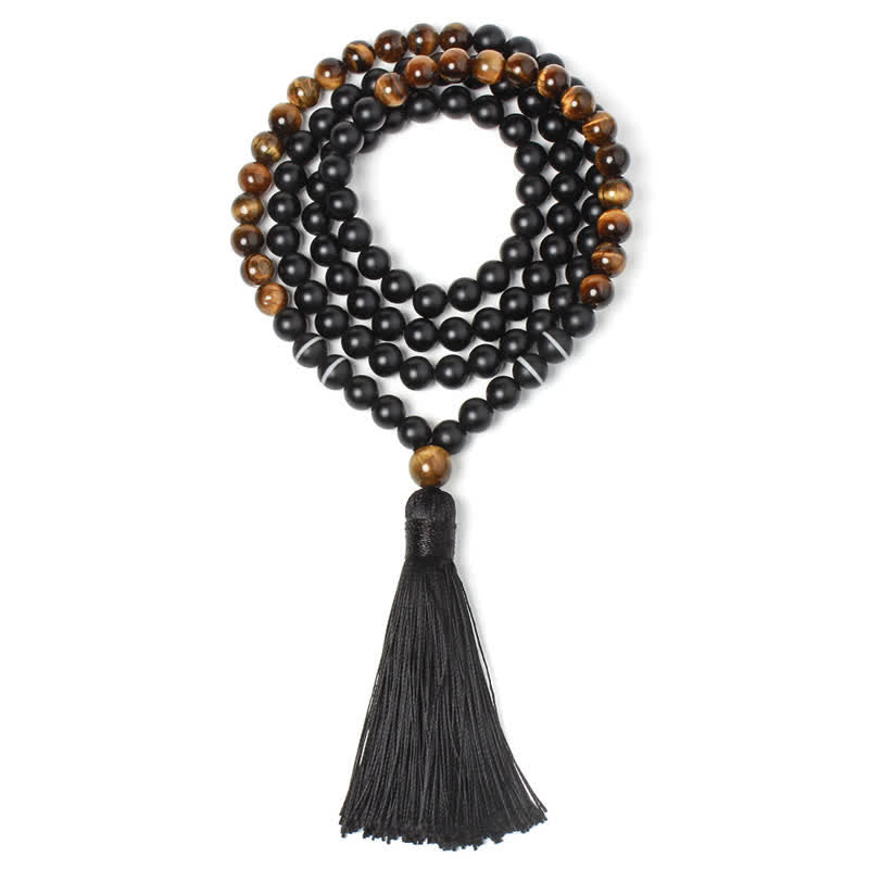 Wear FengShui Black Onyx Tiger Eye Fortune Bracelet Tassel Necklace Pendant