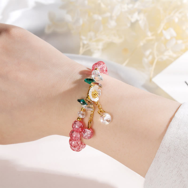Wear FengShui Simple Design Flower Charm Glass Bead Bracelet