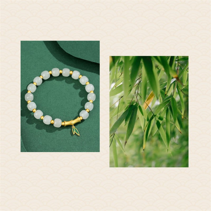 Wear FengShui 925 Sterling Silver Hetian White Jade Bamboo Luck Bracelet
