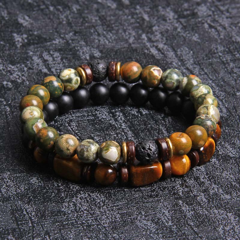 Wear FengShui 2PCS Healing Crystal Emperor Stone Tiger Eye Bead Bracelet