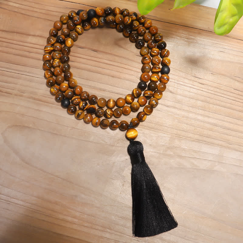 Wear FengShui 108 Beads Mala Tiger Eye Protection Tassel Bracelet