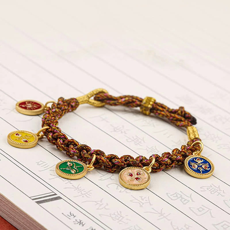 Wear FengShui Tibetan Five God Of Wealth Thangka Luck Braid String Bracelet