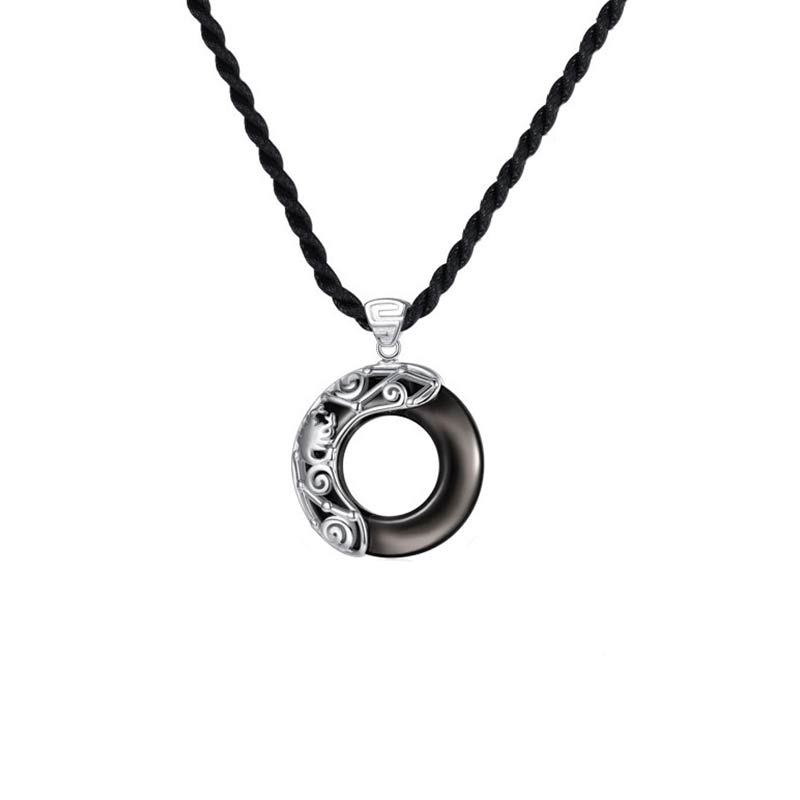Wear FengShui 12 Constellations of the Zodiac Ice Obsidian Blessing Round Pendant Necklace