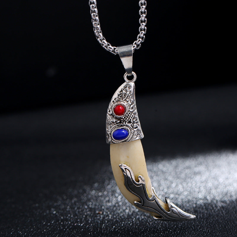 Wear FengShui Imitation Wolf Tooth Titanium Steel Balance Necklace Pendant