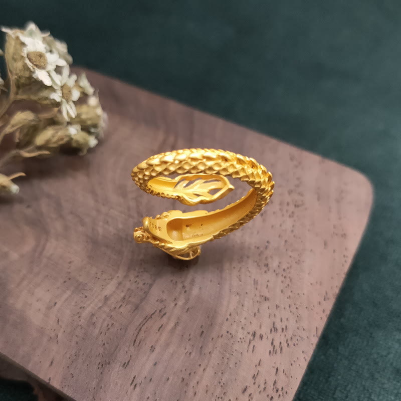 Wear FengShui Golden Dragon Success Strength Ring