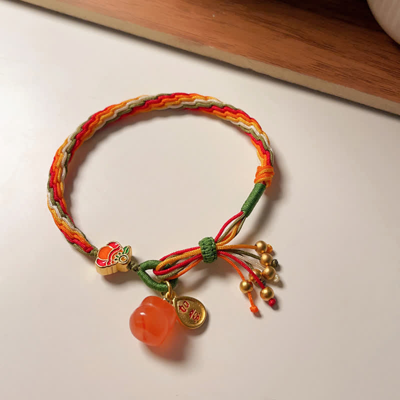 Wear FengShui Persimmon Red Agate Strength Reincarnation Knot Braid String Bracelet