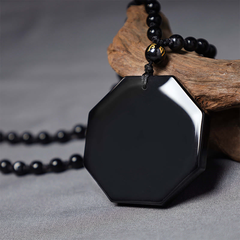 Wear FengShui Black Obsidian Stone Yin Yang Pendant Necklace
