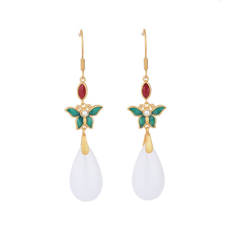 Wear FengShui FengShui White Jade Luck Drop Earrings