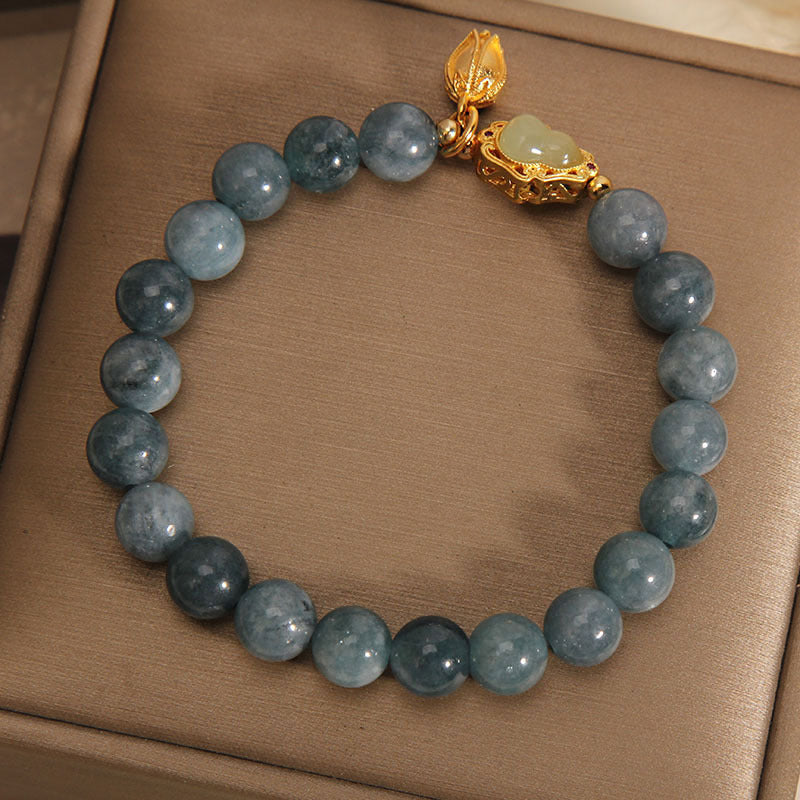 Wear FengShui Natural Jade Gourd Tulip Charm Luck Bracelet