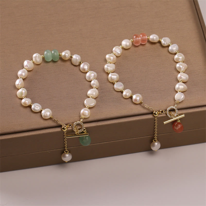 Wear FengShui Pearl Green Strawberry Quartz Bead Healing Chain Bracelet