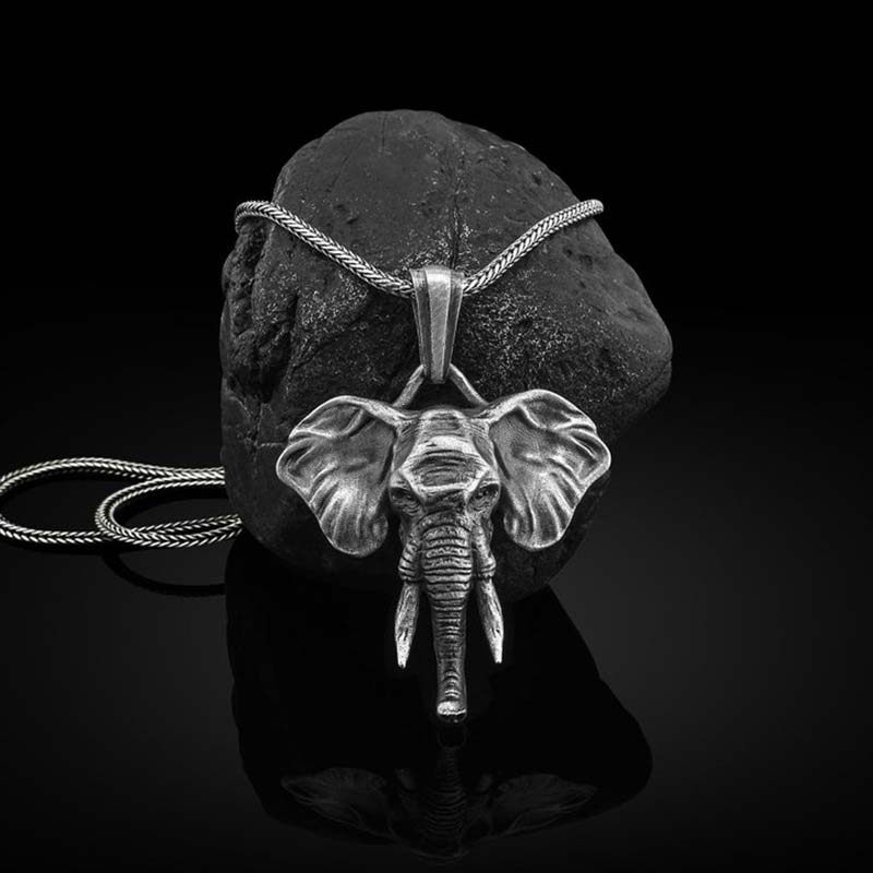 Wear FengShui Elephant Pewter Titanium Steel Strength Necklace Pendant