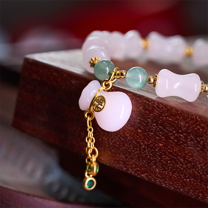 Wear FengShui Natural White Golden Silk Jade Bamboo Pattern Wealth Lucky Bag Fu Character Bracelet