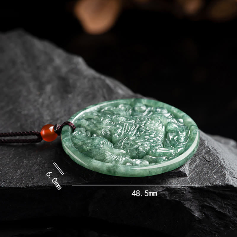 Wear FengShui Natural Jade Kirin Abundance String Necklace Pendant