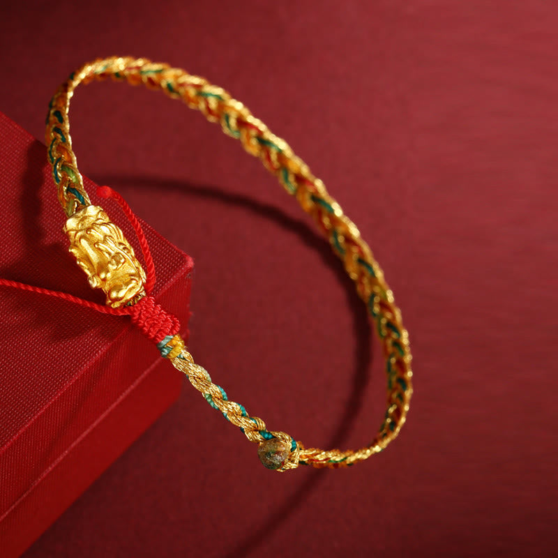 Wear FengShui Year of the Dragon Handmade Colorful Dragon Carved Success Braided Bracelet