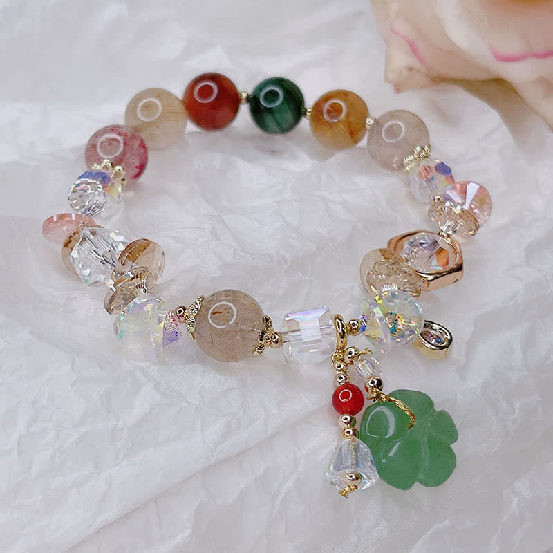 Wear FengShui Colorful Gemstone Green Aventurine Flower Bead Luck Bracelet