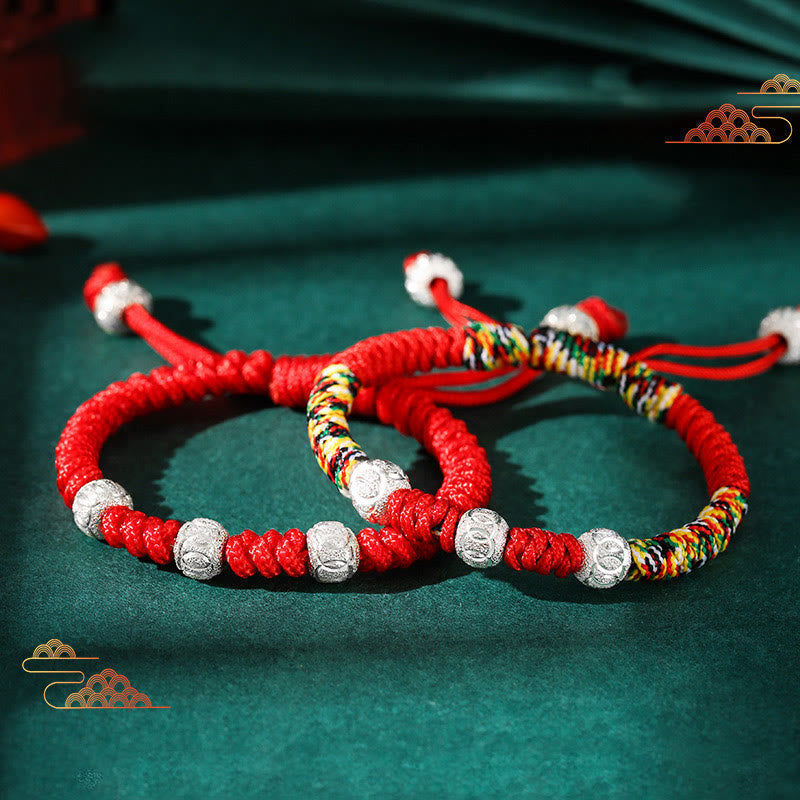 Wear FengShui 925 Sterling Silver King Kong Knot Multicolored Red String Strength Handmade Braided Kids Child Bracelet