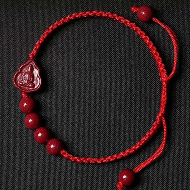Wear FengShui Laughing Buddha Avalokitesvara Cinnabar Blessing String Bracelet