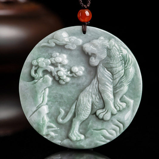 Wear FengShui Chinese Zodiac Tiger Jade Protection Necklace String Pendant