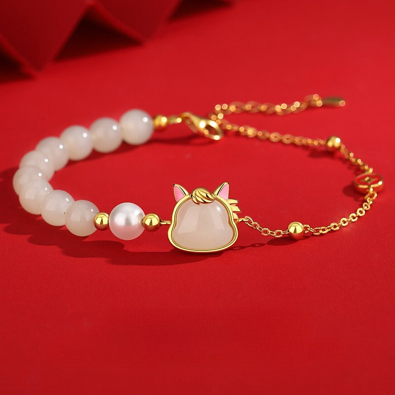 Natural Hetian Jade Mini Horse Head Jewelry Set – Necklace, Bracelet & Earrings for Women